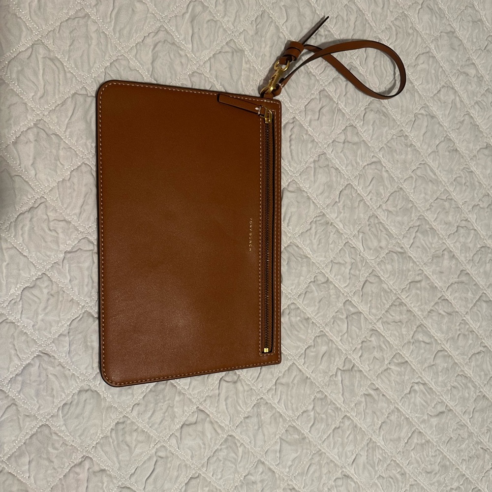 Tory Burch Brown Leather Wristlet Clutch